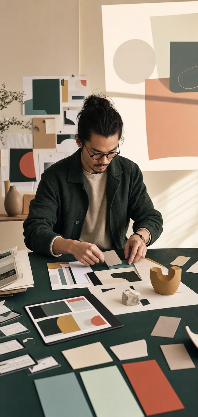 A designer assembling a cohesive brand and digital design system